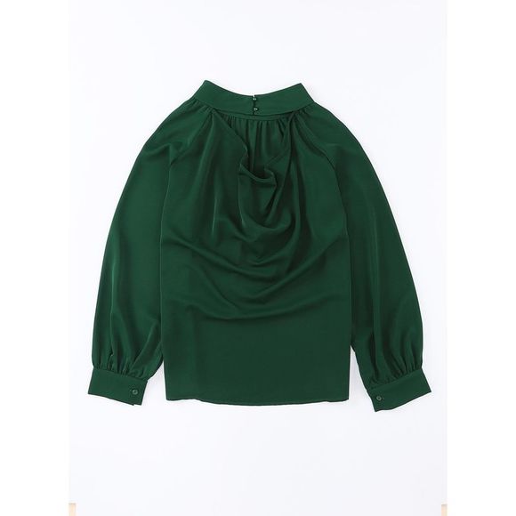 Azura Exchange  Green Cutout Back Ruched Mock Neck Blouse - Picture 15 of 15